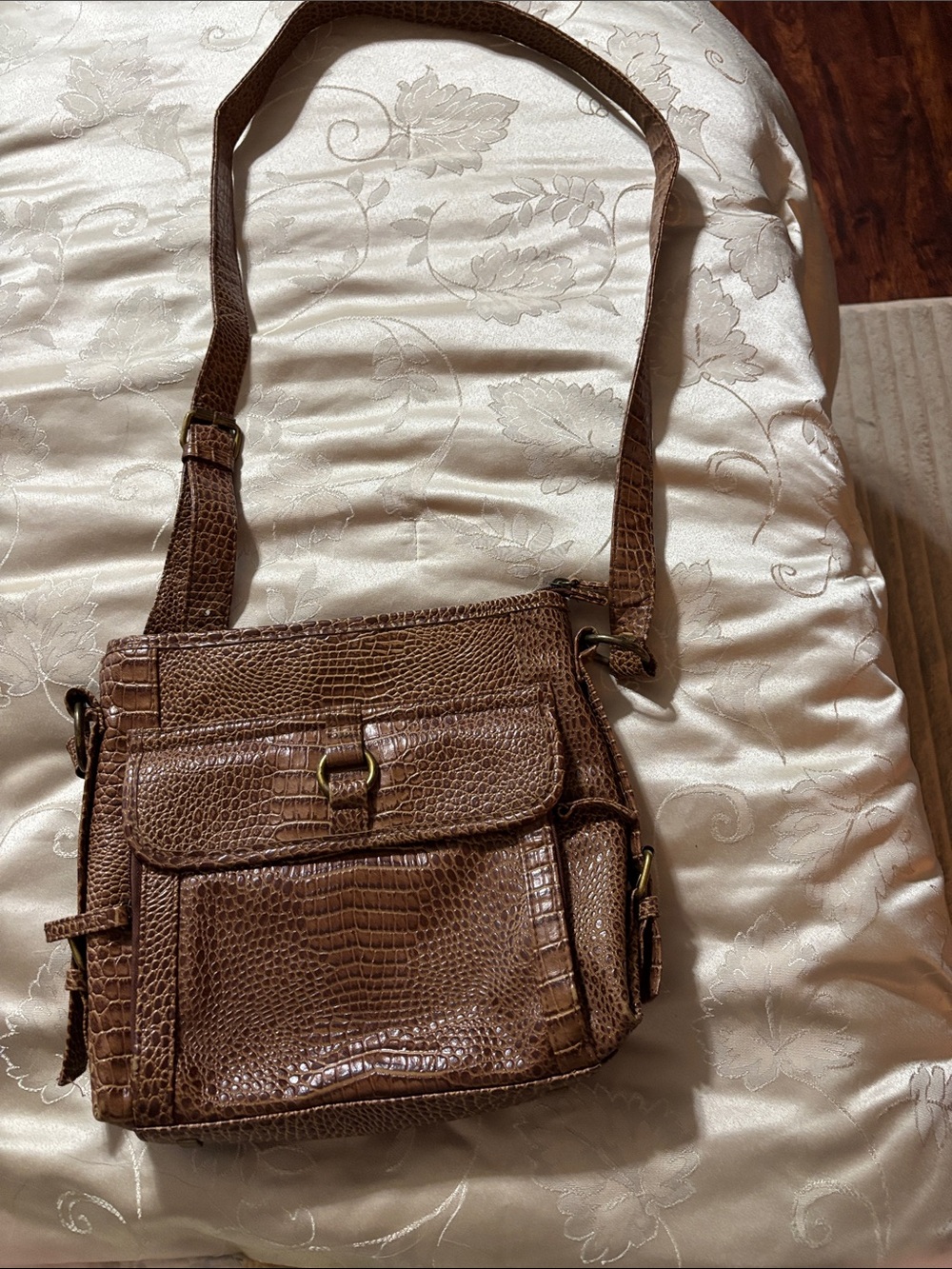Coldwater Creek Brown Croc-Texture Crossbody Bag
